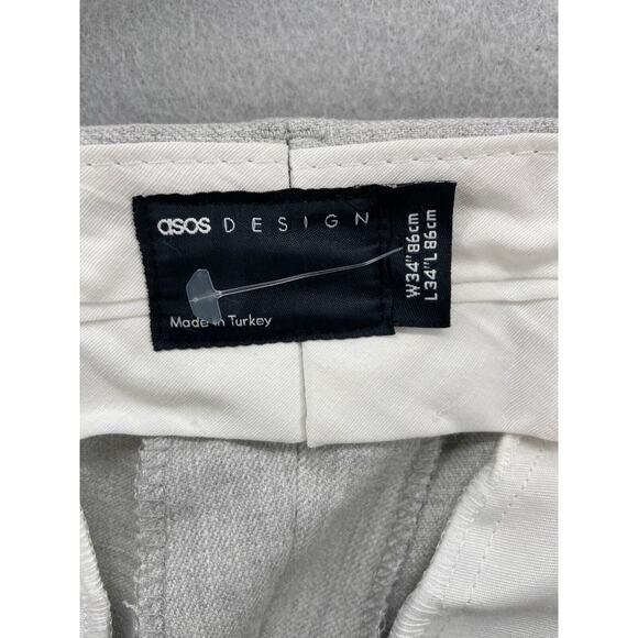 ASOS Design Pants Mens Sz 34x34 Smart Tapered Trouser Grey Pleated Pockets Dress - Picture 9 of 12